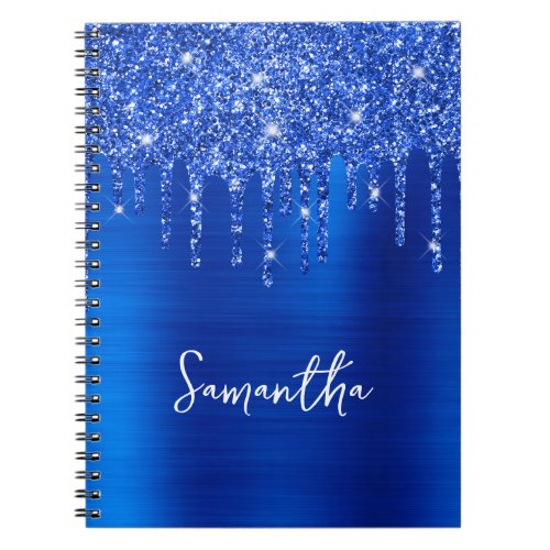 Dripping Royal Blue Glitter Glam Name Notebook