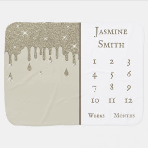 Dripping Silver Glitter Effect & Sparkle Milestone Baby Blanket