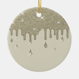 Dripping Silver Glitter Effect & Sparkles Ceramic Ornament