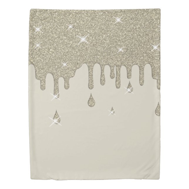 Dripping Silver Glitter Effect & Sparkles Duvet Cover (Front)
