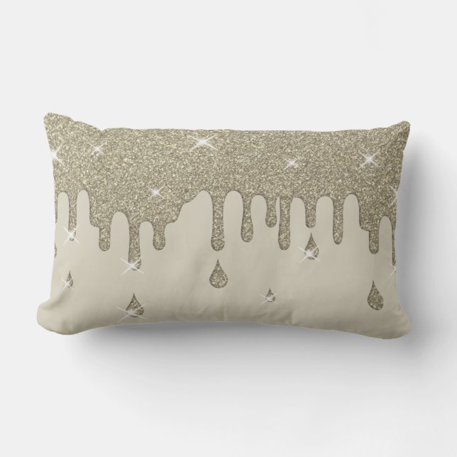 Dripping Silver Glitter Effect & Sparkles Lumbar Pillow (Front)
