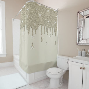 Dripping Silver Glitter Effect & Sparkles Shower Curtain