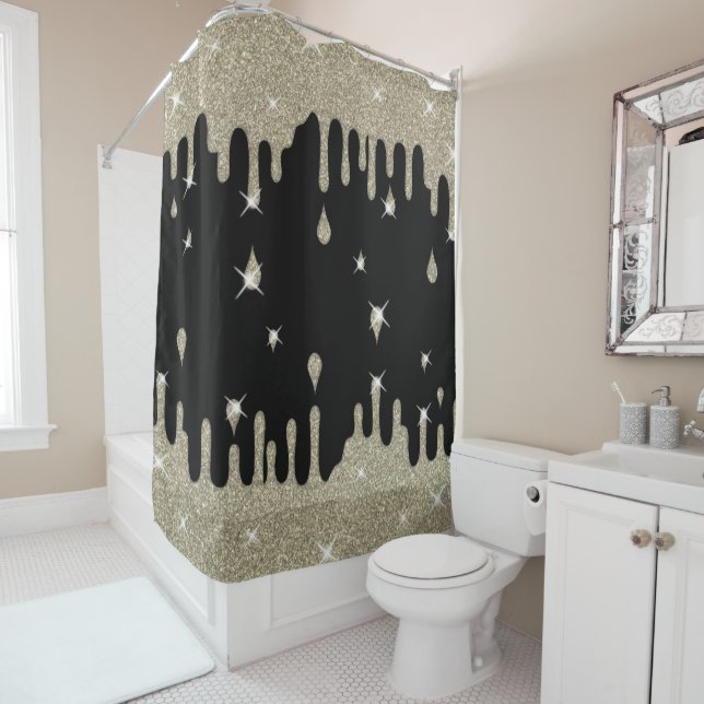 Dripping Silver Glitter Effect & Sparkles Shower Curtain (In Situ)