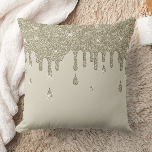 Dripping Silver Glitter Effect & Sparkles Throw Pillow (Blanket)