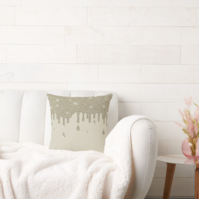 Dripping Silver Glitter Effect & Sparkles Throw Pillow (Couch)