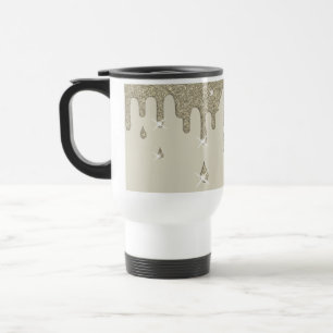 Dripping Silver Glitter Effect & Sparkles Travel Mug