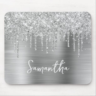 Dripping Silver Glitter Glam Mouse Pad