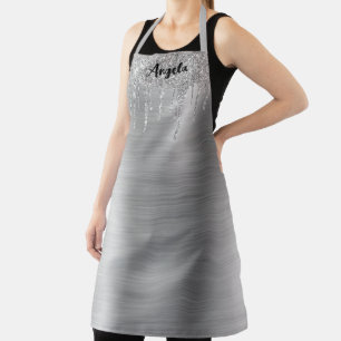 Dripping Silver Glitter Glam Personalized L Apron