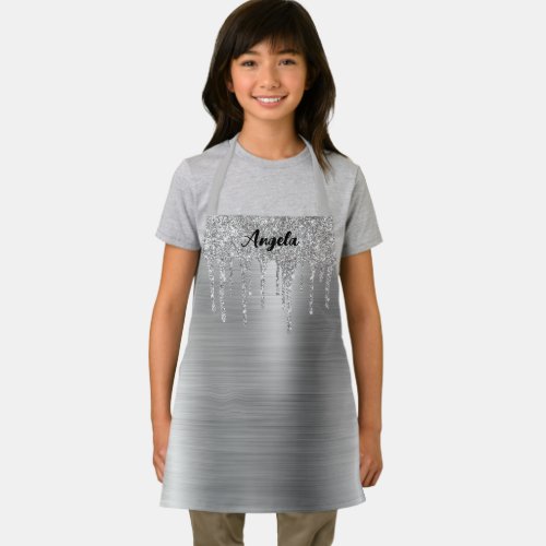 Dripping Silver Glitter Glam Personalized S Apron
