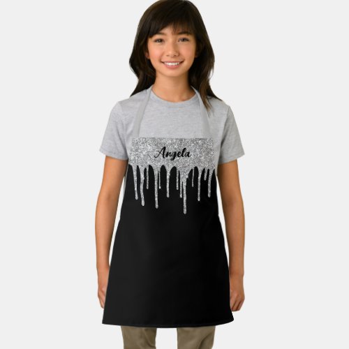 Dripping Silver Glitter Glam Personalized S Apron
