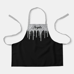 Dripping Silver Glitter Glam Personalized S Apron