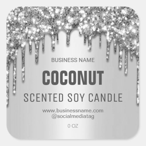 Dripping Silver Glitter Soy Candle Labels