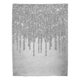 Dripping Silvery Glitter   Platinum Faux Metallic Duvet Cover