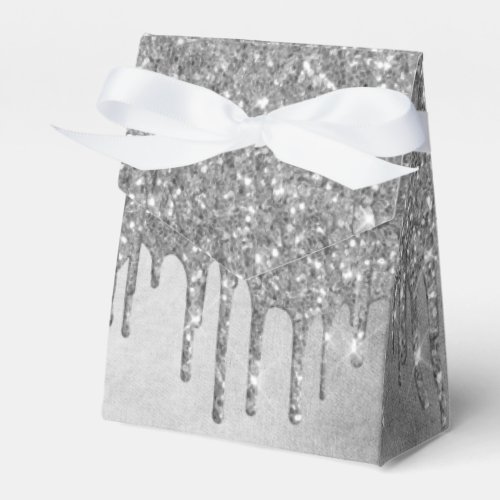 Dripping Silvery Glitter  Platinum Faux Metallic Favor Boxes