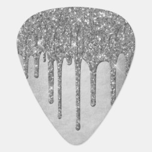 Dripping Silvery Glitter Platinum Faux Metallic Guitar Pick