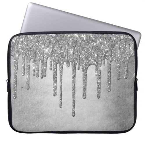 Dripping Silvery Glitter  Platinum Faux Metallic Laptop Sleeve