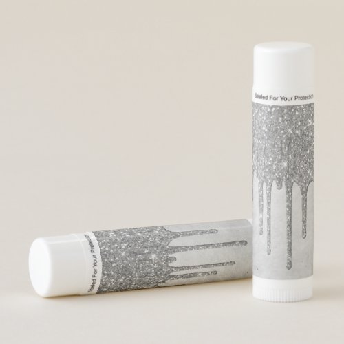 Dripping Silvery Glitter  Platinum Faux Metallic Lip Balm