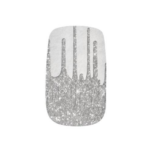 Dripping Silvery Glitter  Platinum Faux Metallic Minx Nail Art