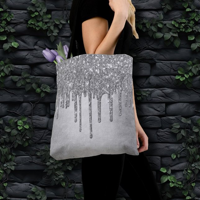 Dripping Silvery Glitter | Platinum Faux Metallic Tote Bag (Creator Uploaded)
