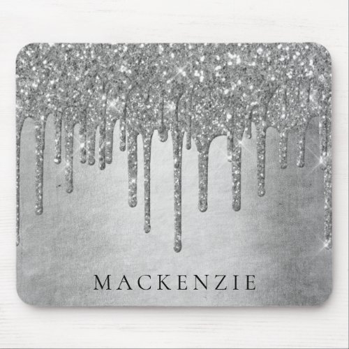 Dripping Silvery Glitter  Platinum Glam Monogram Mouse Pad