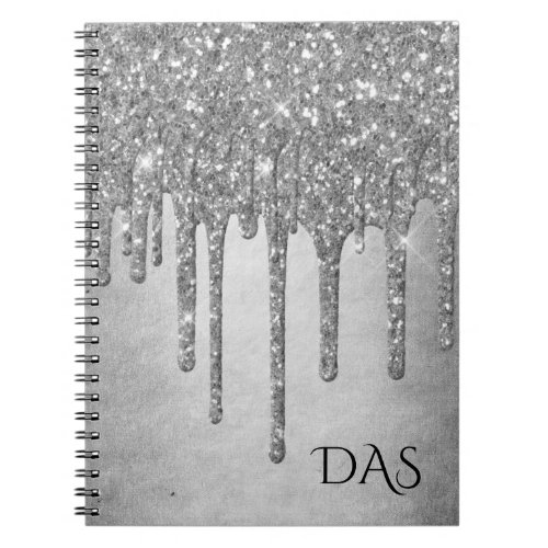 Dripping Silvery Glitter  Platinum Glam Monogram Notebook