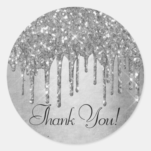 Dripping Silvery Glitter  Platinum Glam Thank You Classic Round Sticker