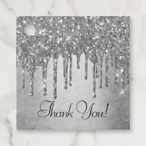 Dripping Silvery Glitter  Platinum Glam Thank You Favor Tags