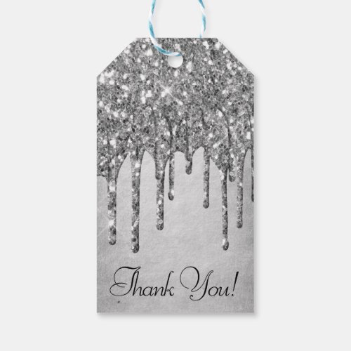 Dripping Silvery Glitter  Platinum Glam Thank You Gift Tags