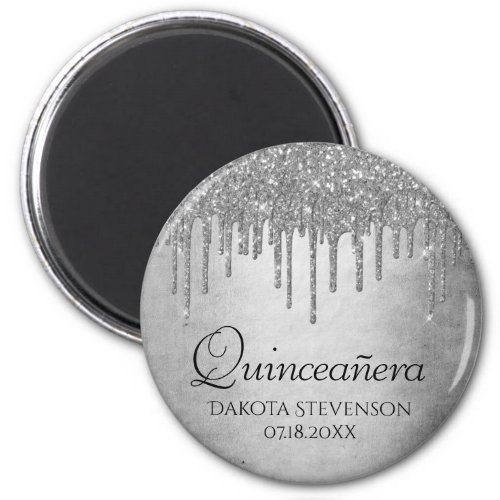 Dripping Silvery Glitter  Platinum Quinceanera Magnet