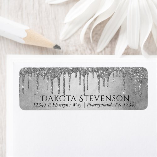 Dripping Silvery Glitter  Platinum Return Address Label