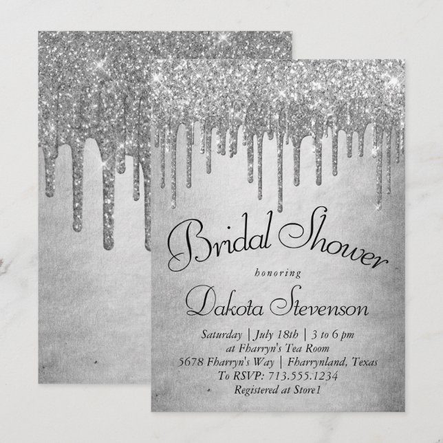 Dripping Silvery Glitter | Platinum Sparkle Shower Invitation (Front/Back)