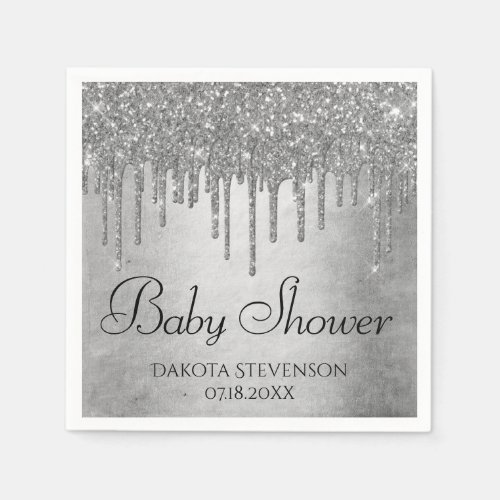 Dripping Silvery Glitter  Platinum Sparkle Shower Napkins