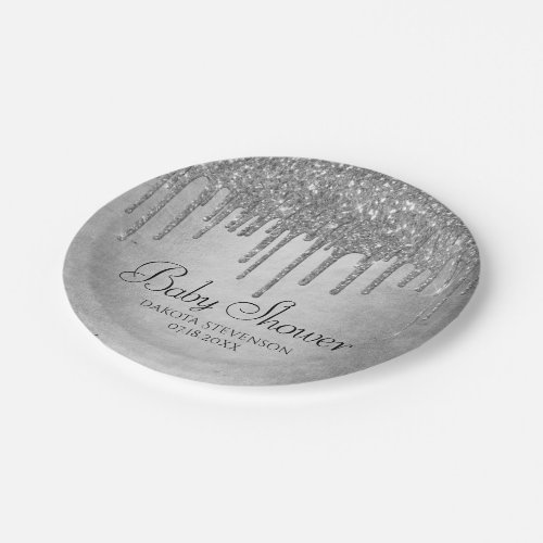 Dripping Silvery Glitter  Platinum Sparkle Shower Paper Plates