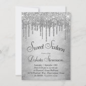 Dripping Silvery Glitter | Platinum Sweet Sixteen Invitation (Front)