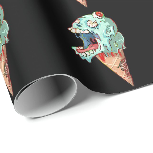 Dripping Skull Melting Ice Cream Wrapping Paper (Roll Corner)