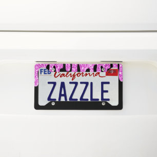 Dripping Sparkles Glitter Pink Black License Plate Frame