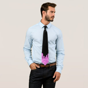 Dripping Sparkles Glitter Pink Black Neck Tie