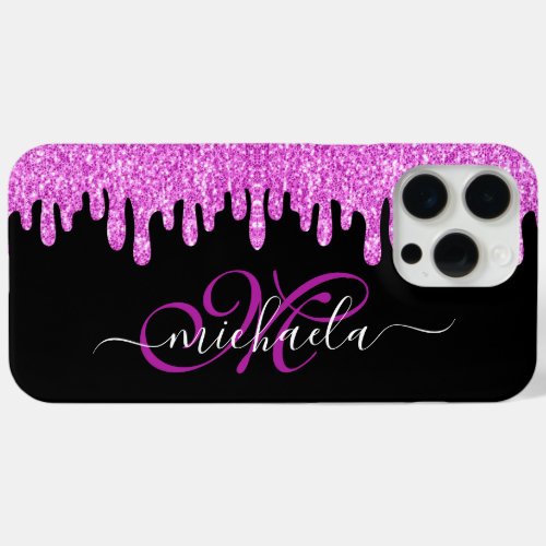 Dripping sparkles pink lavender and black Monogram iPhone 15 Pro Max Case