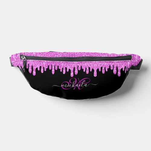Dripping sparkles pink lavender and black Monogram Fanny Pack