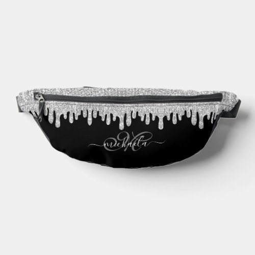 Dripping sparkles silver gray and black Monogram Fanny Pack