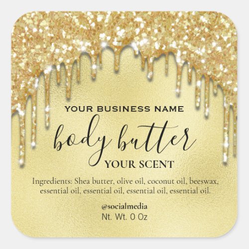 Dripping Sparkly Gold Glitter Body Butter Labels