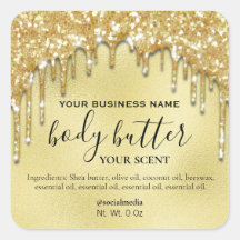 Dripping Sparkly Gold Glitter Body Butter Labels