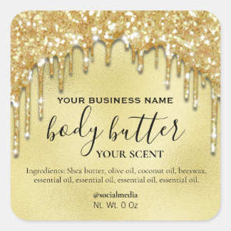 Dripping Sparkly Gold Glitter Body Butter Labels