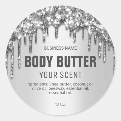 Dripping Sparkly Silver Glitter Body Butter Labels