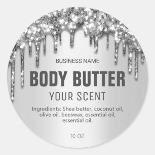 Dripping Sparkly Silver Glitter Body Butter Labels