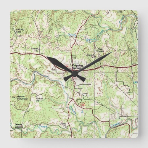 Dripping Springs TX Topo Map Square Wall Clock