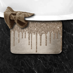 Dripping Taupe Glitter Champagne Gold Drizzle Bath Mat