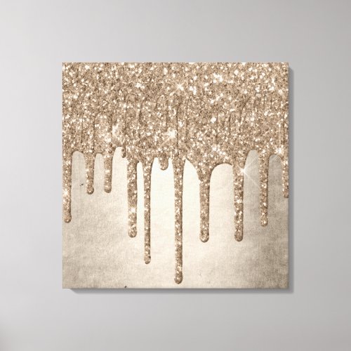 Dripping Taupe Glitter  Champagne Gold Drizzle Canvas Print