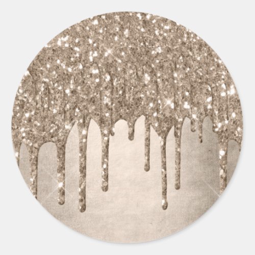 Dripping Taupe Glitter  Champagne Gold Drizzle Classic Round Sticker