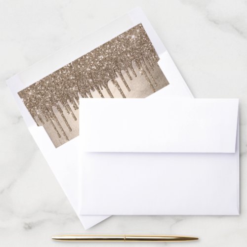 Dripping Taupe Glitter  Champagne Gold Drizzle Envelope Liner